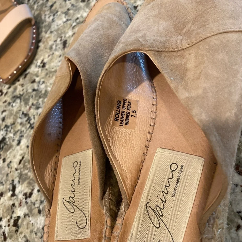 GAIMO ESPADRILLES SPAIN TAN SUEDE OPEN TOE SANDALS WEDGE LOW PLATFORM SIZE 38